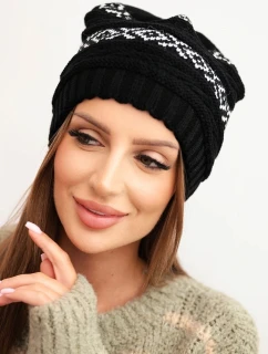 Dámska zimná čiapka so vzorom a vlnou K425 black