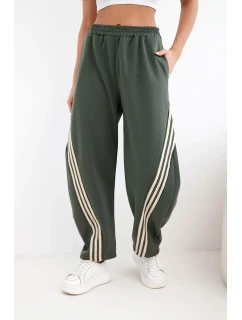 Dámske maslové nohavice z viskózy s khaki pásom