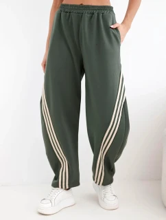 Dámske maslové nohavice z viskózy s khaki pásom