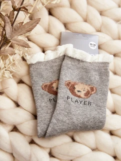 Grube Skarpety Bawełniane Z Misiem Jasnoszare