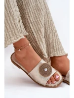 Klapki Damskie Na Płaskim Obcasie Z Ozdobą S.Barski KV51-013 Złote Klapki Damskie Na Płaskim Obcasie Z Ozdobą S.Barski KV51-013 Złote