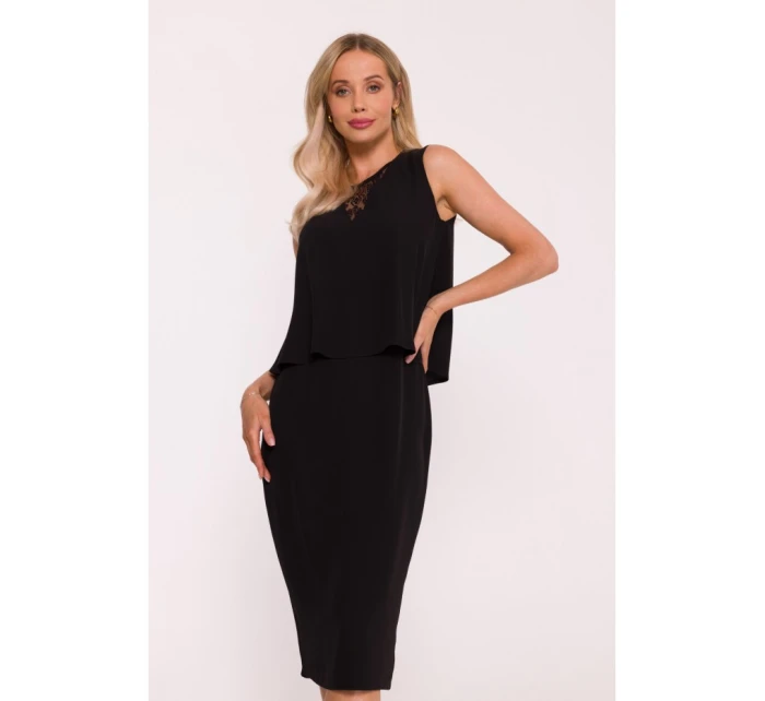 Šaty s vsadkou černé model 21470647 - STYLOVE