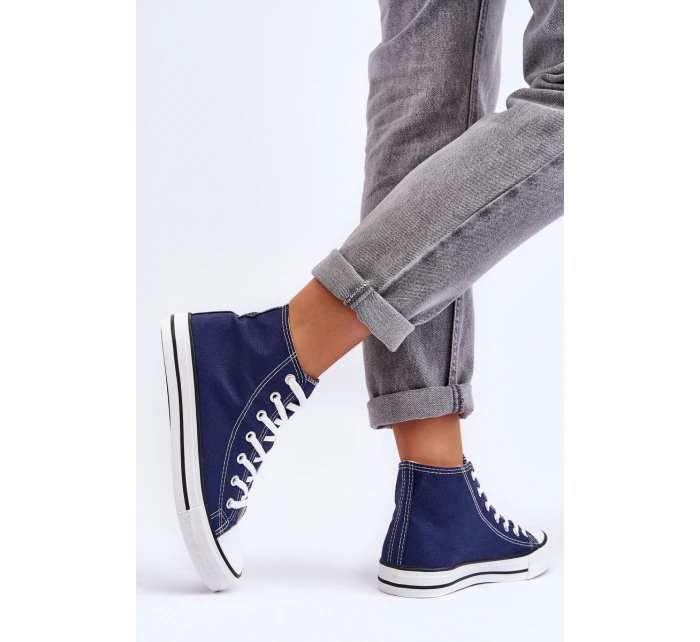 Damskie Trampki Klasyczne Wysokie Granatowe Remos Damskie Trampki Klasyczne Wysokie Granatowe Remos