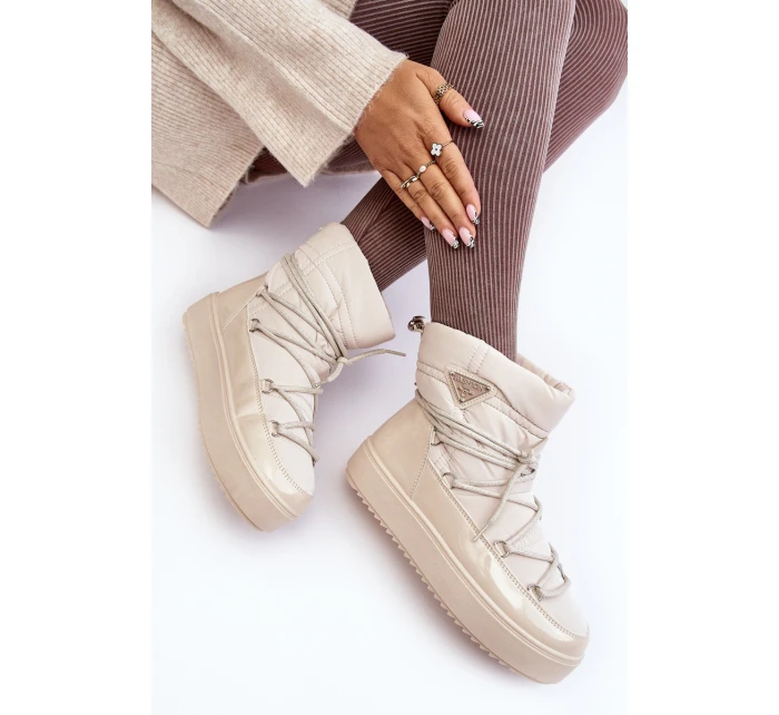 Damskie Śniegowce Na Platformie Z Wiązaniem Beżowe Fleure Damskie Śniegowce Na Platformie Z Wiązaniem Beżowe Fleure