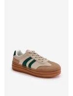 Sneakersy Damskie Na Platformie Beżowo-Zielone Nesonice Sneakersy Damskie Na Platformie Beżowo-Zielone Nesonice