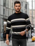 Pánsky pruhovaný sveter s polovičným rolákom čierny FashionStreet WX2127