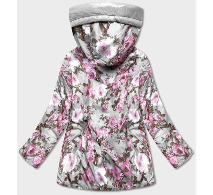 Obojstranná šedá dámska kvetovaná bunda (PC-7509-61)