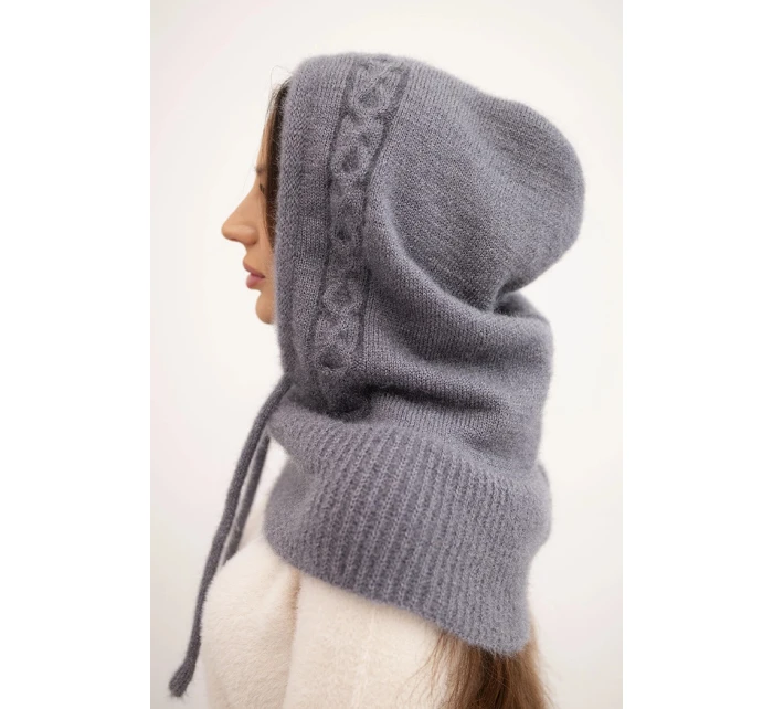 Dámská čepice s kapucí a pleteným vzorem šedá Dámská čepice s kapucí a pleteným vzorem šedá