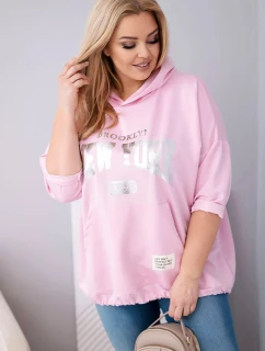 Dámska plus size mikina z viskózy s kapucňou a klokaním vreckom svetlo ružová