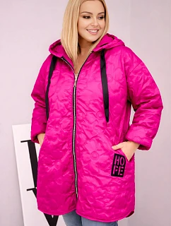 Dámská prošívaná bunda Plus Size s kapucí a nápisem HOPE fuchsiová