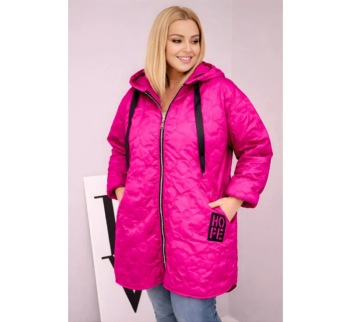 Dámska prešívaná bunda s kapucňou a nápisom HOPE fuchsia