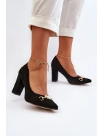 Zazoo 2453/OS Zamszowe Czółenka Na Słupku Z Sercem Czarne