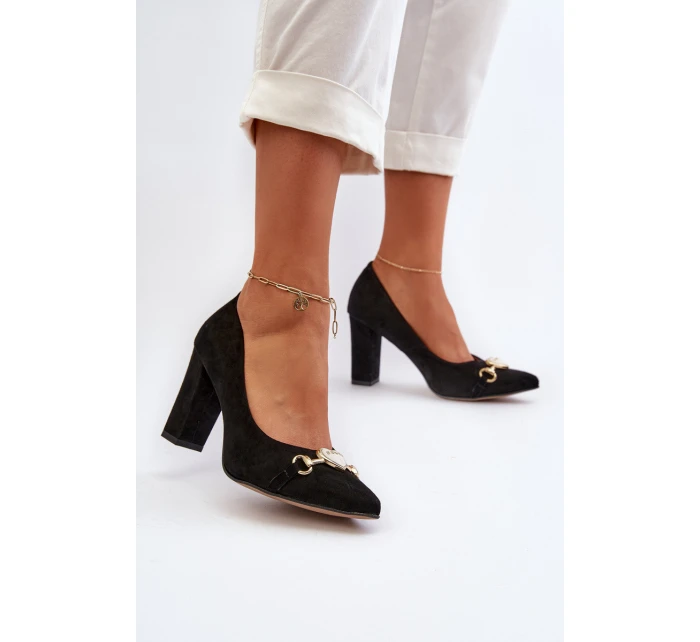 Zazoo 2453/OS Zamszowe Czółenka Na Słupku Z Sercem Czarne