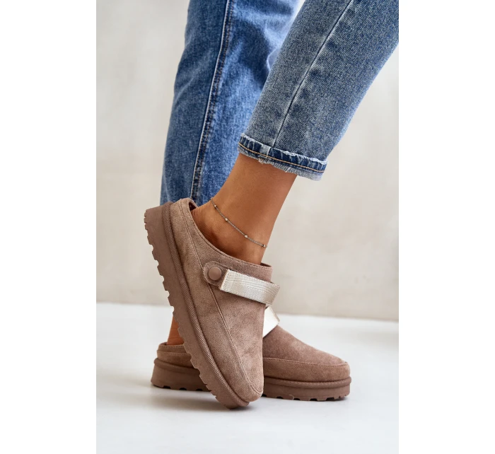 Damskie Kapcie Ocieplane Futerkiem Na Platformie Brązowe Azida Damskie Kapcie Ocieplane Futerkiem Na Platformie Brązowe Azida