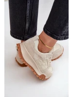 Skórzane Sneakersy Damskie Big Star OO274A315 Hi-Poly System Beżowe Skórzane Sneakersy Damskie Big Star OO274A315 Hi-Poly System Beżowe