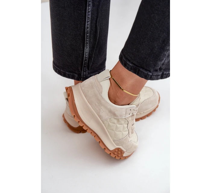 Skórzane Sneakersy Damskie Big Star OO274A315 Hi-Poly System Beżowe Skórzane Sneakersy Damskie Big Star OO274A315 Hi-Poly System Beżowe