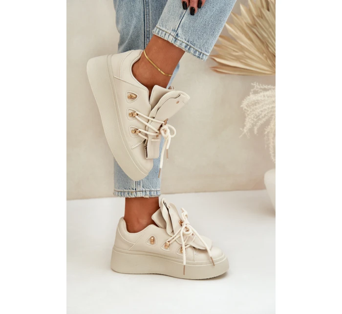Sneakersy Damskie Na Platformie Beżowe Dolistana
