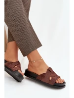 Dámské pantofle Eko semiš s pásky tmavě hnědé Marivessa