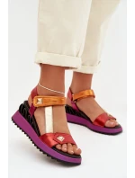 Kožené dámské sandály na platformě model 22028030 Multikolor - D&A Kožené dámské sandály na platformě model 22028030 Multikolor - D&A