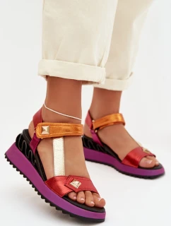 Kožené dámské sandály na platformě model 22028030 Multikolor - D&A