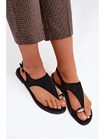 Dámské sandály Ploché se zlatým detailem Eko semiš Černé Jelviane