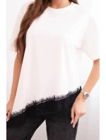 Dámská asymetrická bavlněná blůza s krajkou dole černá Dámská asymetrická bavlněná blůza s krajkou dole černá