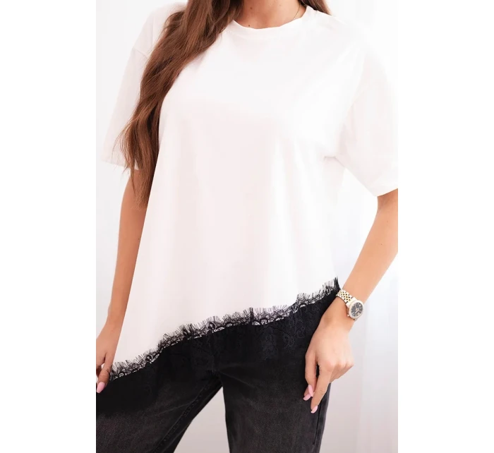 Dámská asymetrická bavlněná blůza s krajkou dole černá Dámská asymetrická bavlněná blůza s krajkou dole černá