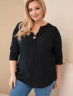 Dámska bavlnená blúzka v nadmernej veľkosti s výstrihom na gombíky čierna