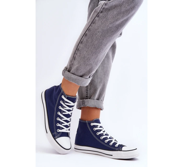 Damskie Trampki Klasyczne Wysokie Granatowe Remos Damskie Trampki Klasyczne Wysokie Granatowe Remos