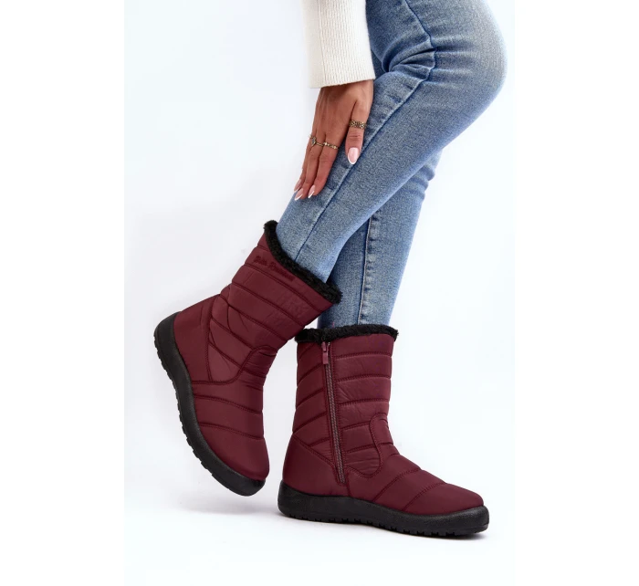 Wysokie Damskie Ocieplane Śniegowce Bordowe Luxina