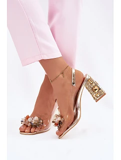 Průhledné sandály na podpatku s krystaly Vinceza 70121 zlaté