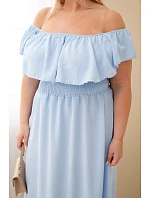 Dámske plus veľkosť šaty s volánom a elastickým pásom modrá