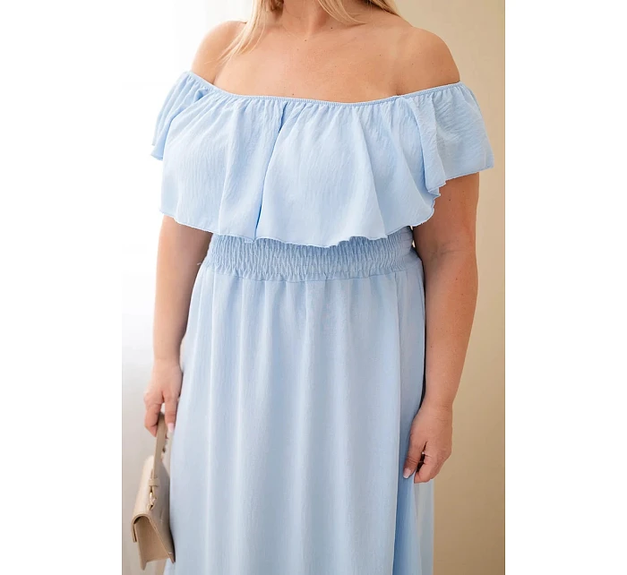 Dámske plus veľkosť šaty s volánom a elastickým pásom modrá