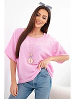 Dámska bavlnená oversize blúzka s krátkymi rukávmi candy pink