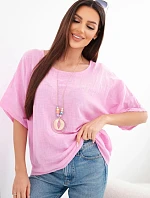 Dámska bavlnená oversize blúzka s krátkymi rukávmi candy pink