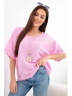 Dámska bavlnená oversize blúzka s krátkymi rukávmi candy pink