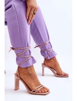 Eleganckie Wiązane Sandały Z Dżetami Nude Nessy Eleganckie Wiązane Sandały Z Dżetami Nude Nessy