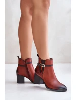 Dámské boty na podpatku s a páskem hnědé model 21674038 - Boto