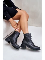 Skórzane Botki Na Zamek Ocieplane Czarne Olidrila