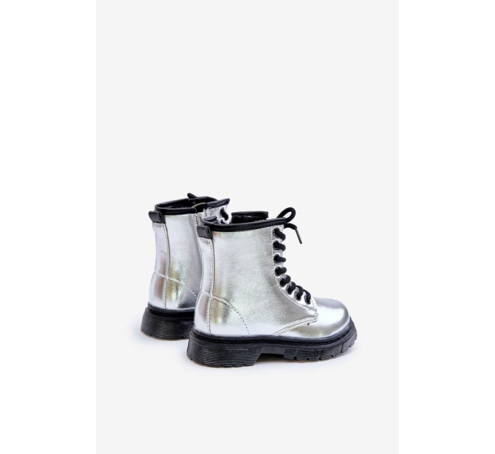 Ocieplane Botki Dziewczęce Lakierowane Na Zamek Srebrne Novita