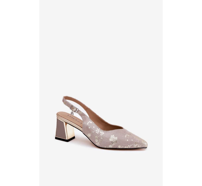 Skórzane Sandały Damskie Na Słupku Ze Szpiczastymi Noskami Vinceza 66733 Złoto-Srebrne