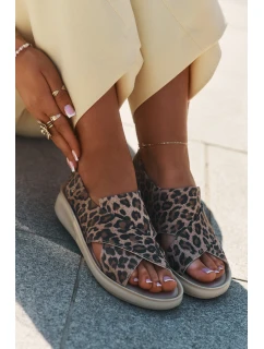Zazoo 40392 Skórzane Sandały Damskie Panterka Brązowe
