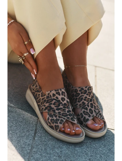 Zazoo 40392 Skórzane Sandały Damskie Panterka Brązowe Zazoo 40392 Skórzane Sandały Damskie Panterka Brązowe