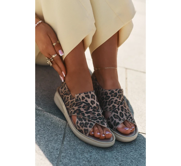 Zazoo 40392 Skórzane Sandały Damskie Panterka Brązowe Zazoo 40392 Skórzane Sandały Damskie Panterka Brązowe