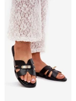 Ploché Dámské Pantofle S Páskem A Zlatým Detalem Černé model 21703742 - Boto Ploché Dámské Pantofle S Páskem A Zlatým Detalem Černé model 21703742 - Boto