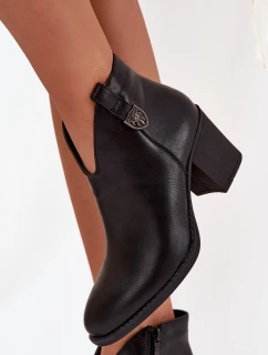 Zateplené dámské kotníkové boty na podpatku z ekokůže černé model 21711144 - Boto