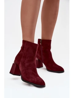Botki Damskie Z Naturalnego Zamszu Na Słupku Ocieplane D&A CR52-718 Bordowe