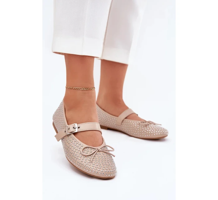 Dámské zdobené baleríny s a páskem – béžové model 21836904 - Kesi