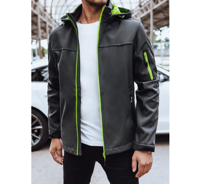 Pánska softshellová bunda s kapucňou tmavosivá FashionStreet TX4472