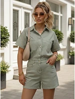 Dámske krátke džínsové overaly s gumou v páse, zelené, FashionStreet EY2690 Dámske krátke džínsové overaly s gumou v páse, zelené, FashionStreet EY2690
